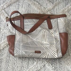 Fossil Women's Brown and Cream Tote Bag